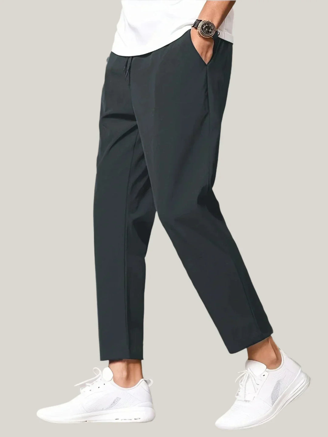 Mens Cropped Trousers Drawstring Tapered Fit