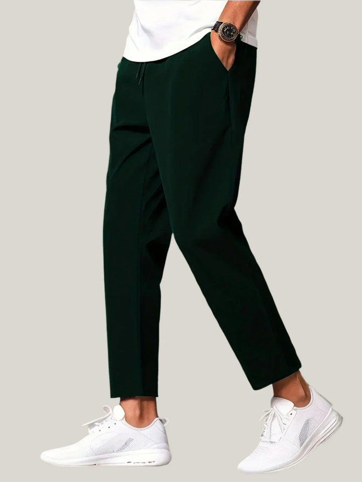Mens Cropped Trousers Drawstring Tapered Fit