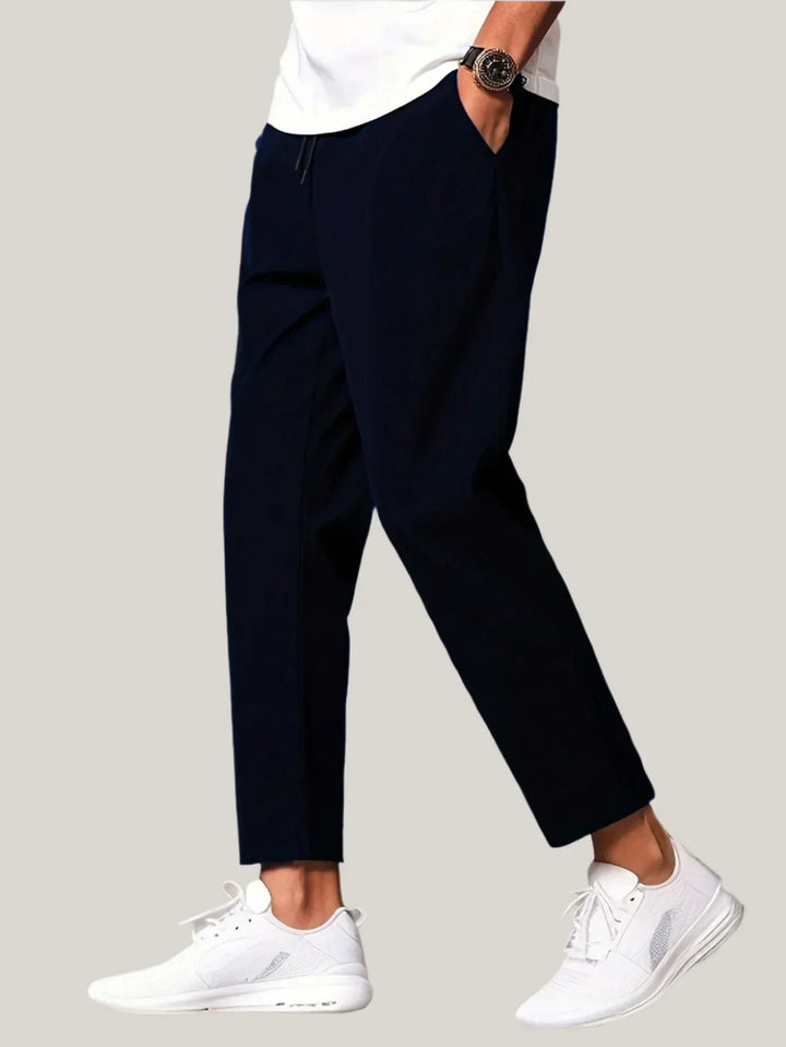 Mens Cropped Trousers Drawstring Tapered Fit