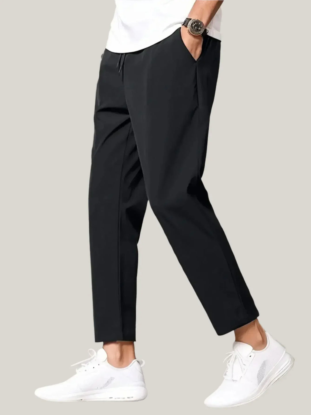 Mens Cropped Trousers Drawstring Tapered Fit