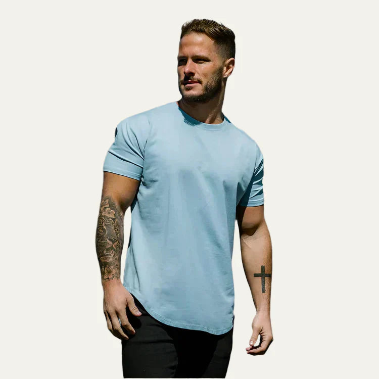 Mens T-Shirt Extended Length Scoop Hem Relaxed Fit - BritishMode