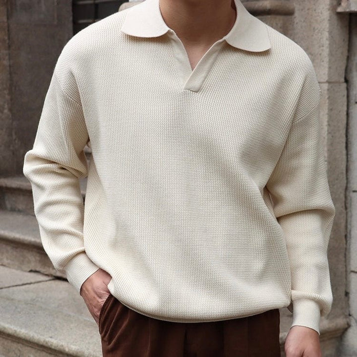 Mens Polo Shirt Waffle Knit V-Collar - BritishMode