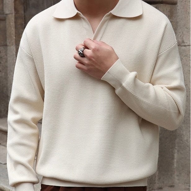 Mens Polo Shirt Waffle Knit V-Collar