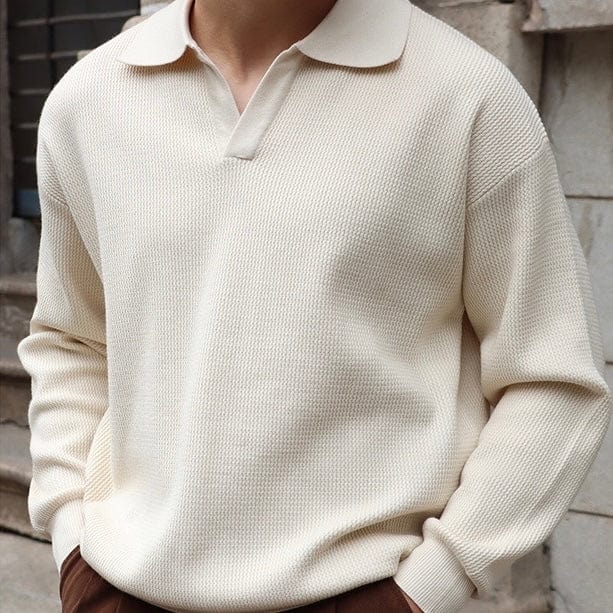 Mens Polo Shirt Waffle Knit V-Collar