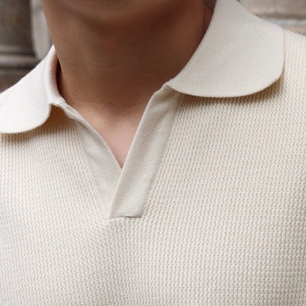 Mens Polo Shirt Waffle Knit V-Collar