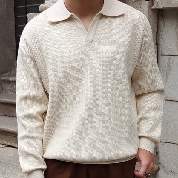 Mens Polo Shirt Waffle Knit V-Collar