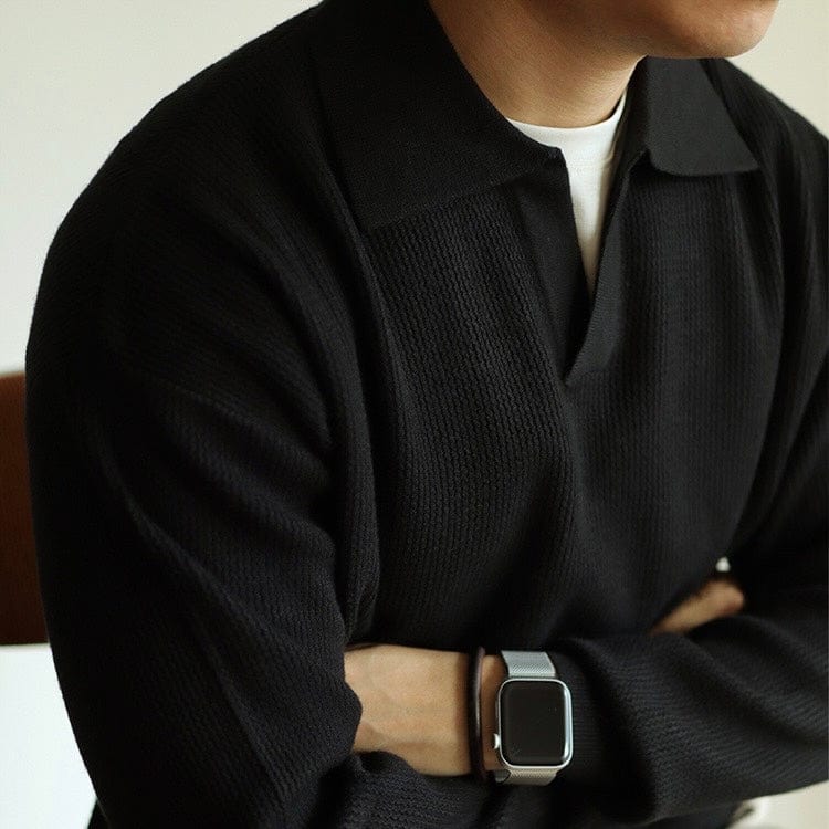 Mens Polo Shirt Waffle Knit V-Collar