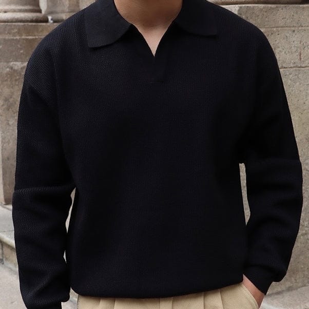 Mens Polo Shirt Waffle Knit V-Collar