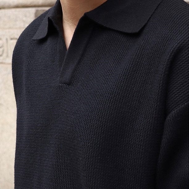 Mens Polo Shirt Waffle Knit V-Collar
