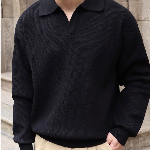 Mens Polo Shirt Waffle Knit V-Collar