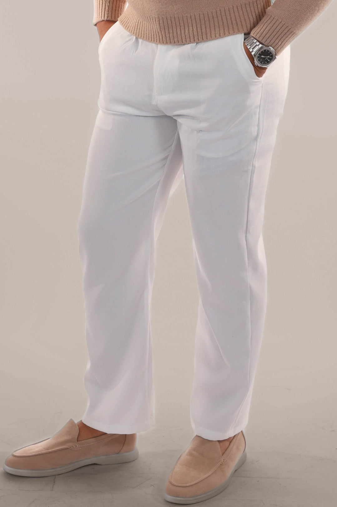 Mens Classic Trousers Linen Cotton Blend Regular Fit - BritishMode