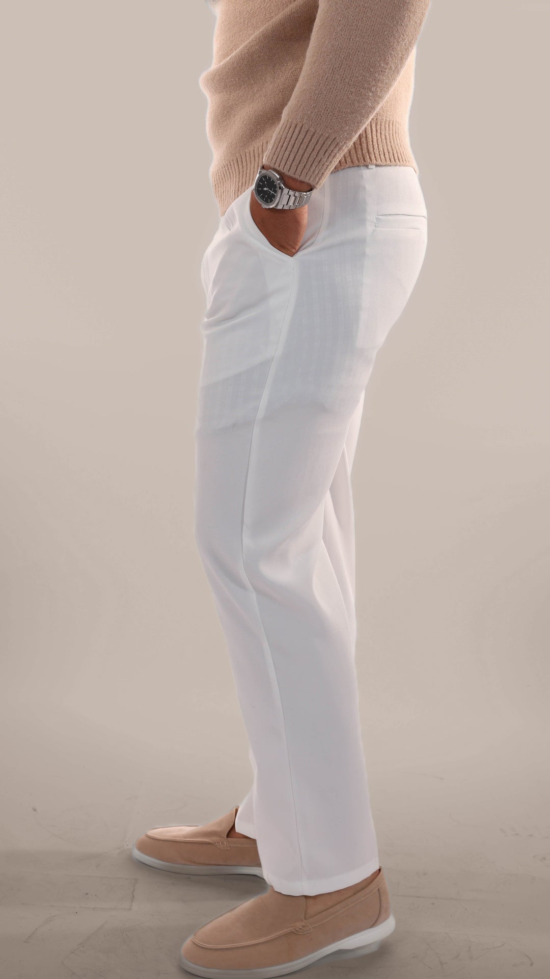 Mens Classic Trousers Linen Cotton Blend Regular Fit