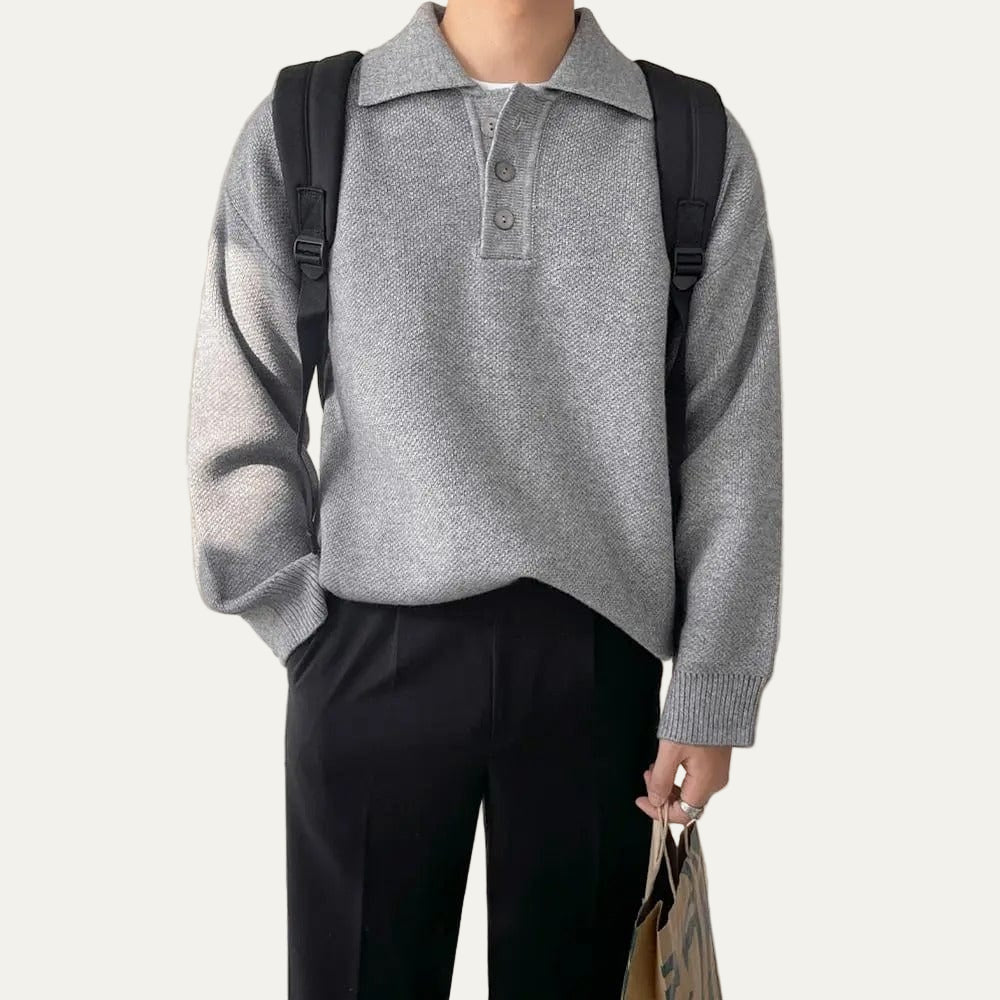 Mens Knit Polo Sweater Oversized Fit - BritishMode