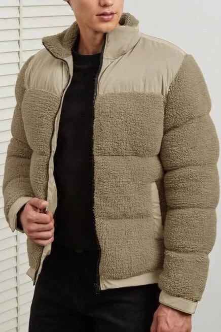 Mens Wool Puffer Jacket Insulated Warm Fit