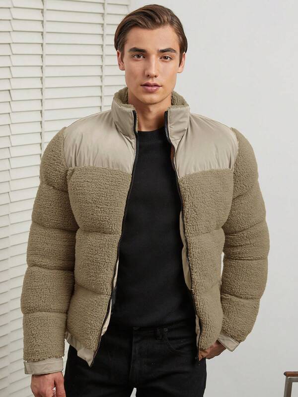 Mens Wool Puffer Jacket Insulated Warm Fit