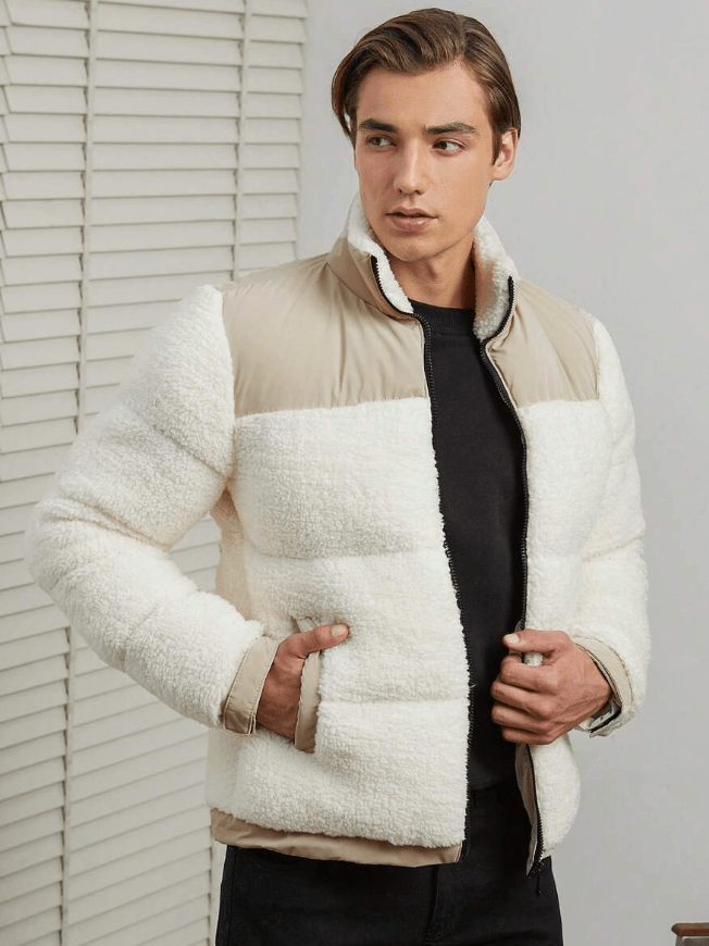 Mens Wool Puffer Jacket Insulated Warm Fit