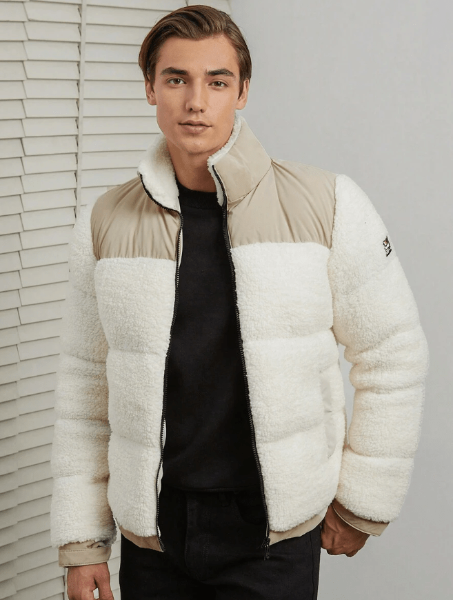 Mens Wool Puffer Jacket Insulated Warm Fit