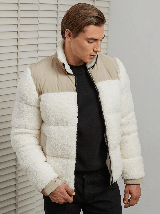 Mens Wool Puffer Jacket Insulated Warm Fit