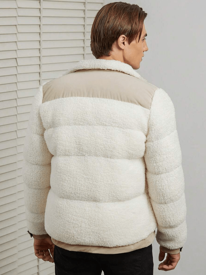Mens Wool Puffer Jacket Insulated Warm Fit