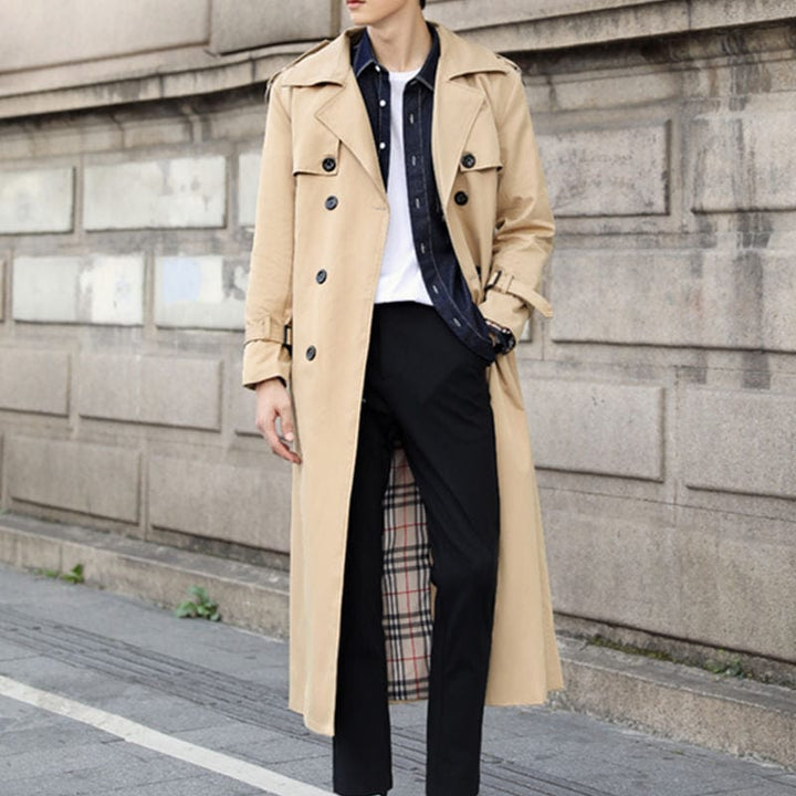 Mens Long Trench Coat with Buttons Classic Fit - BritishMode