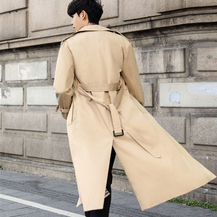 Mens Long Trench Coat with Buttons Classic Fit