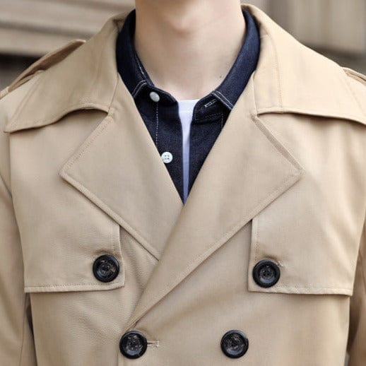Mens Long Trench Coat with Buttons Classic Fit