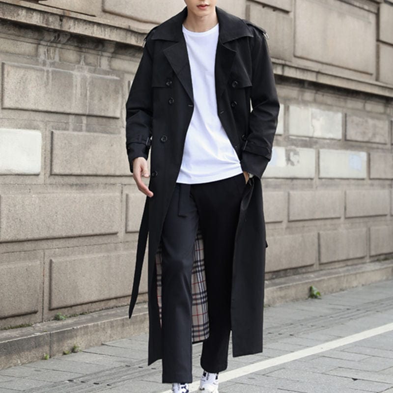 Mens Long Trench Coat with Buttons Classic Fit