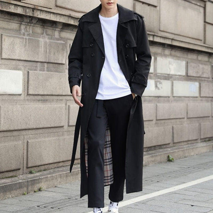 Mens Long Trench Coat with Buttons Classic Fit