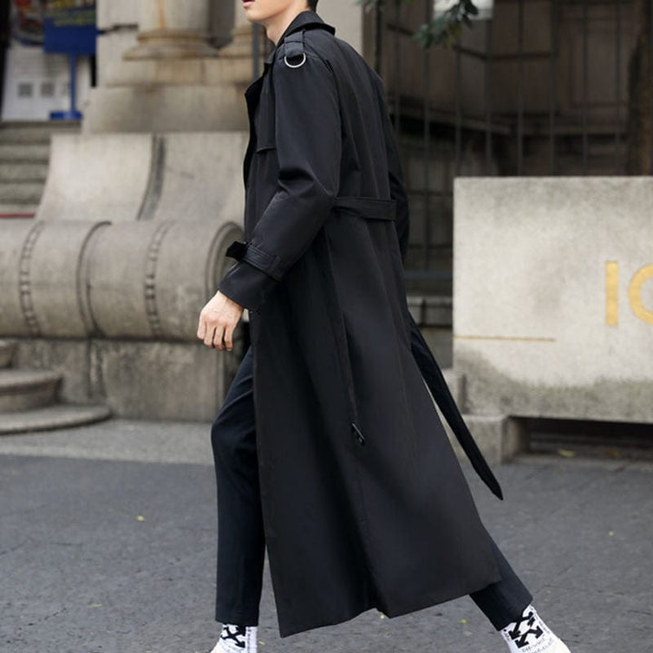 Mens Long Trench Coat with Buttons Classic Fit