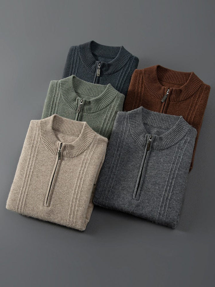 Mens Half-Zip Knit Sweater Winter Warm