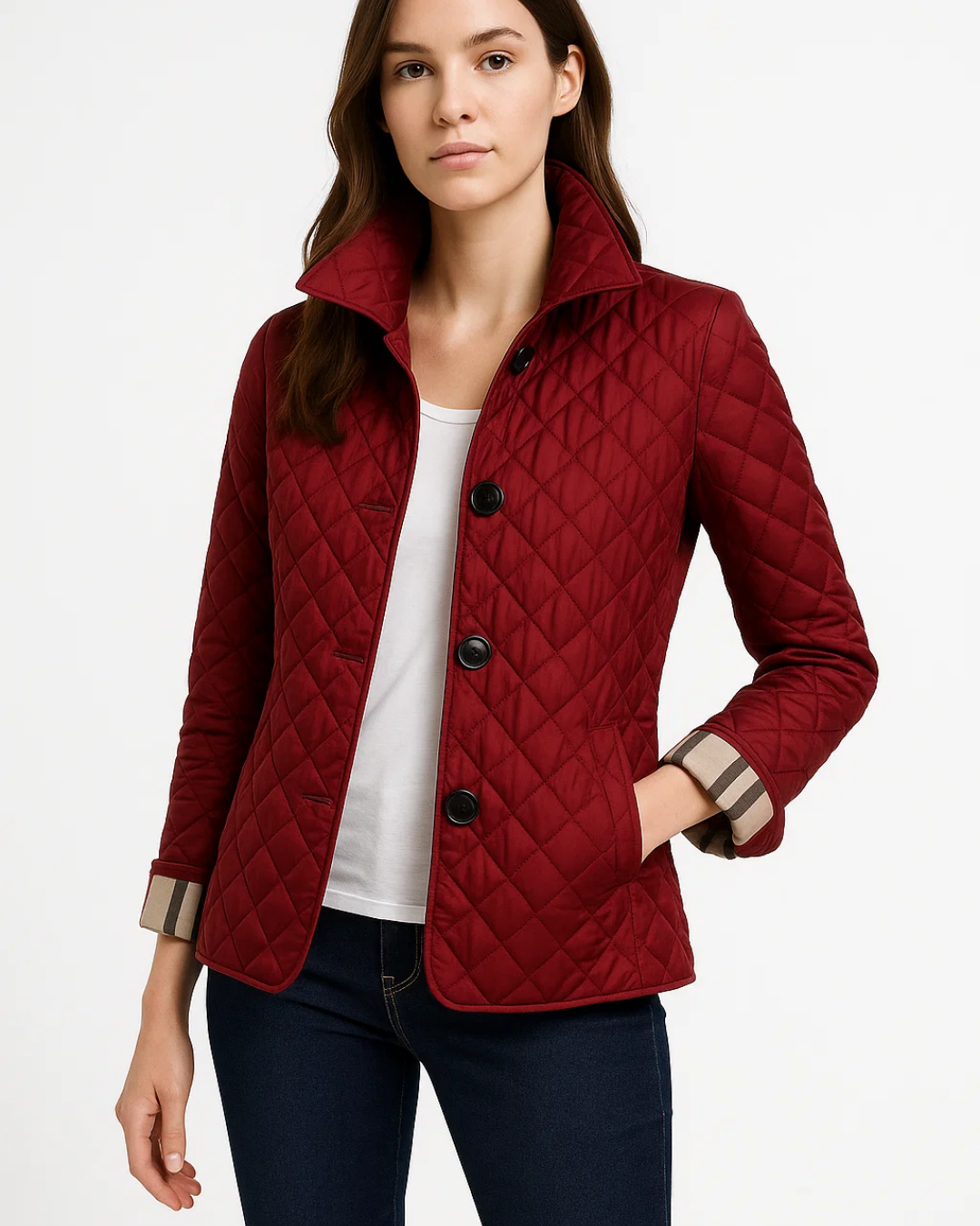 Womens Quilted Jacket with Button Closure Regular Fit - BritishMode