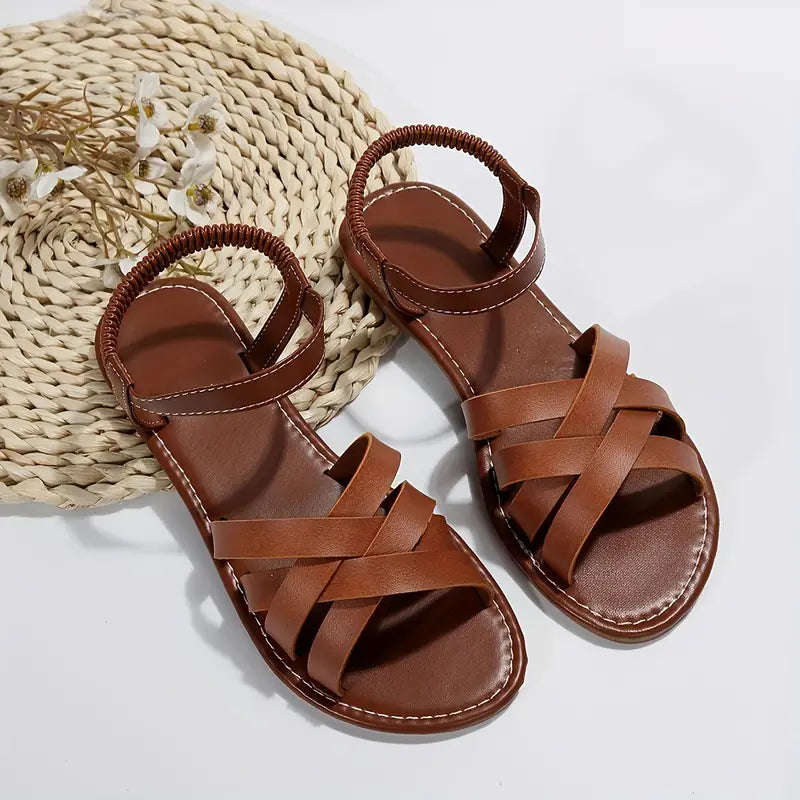 Womens Orthopedic Sandals Cross Strap Flat Ankle Strap - BritishMode