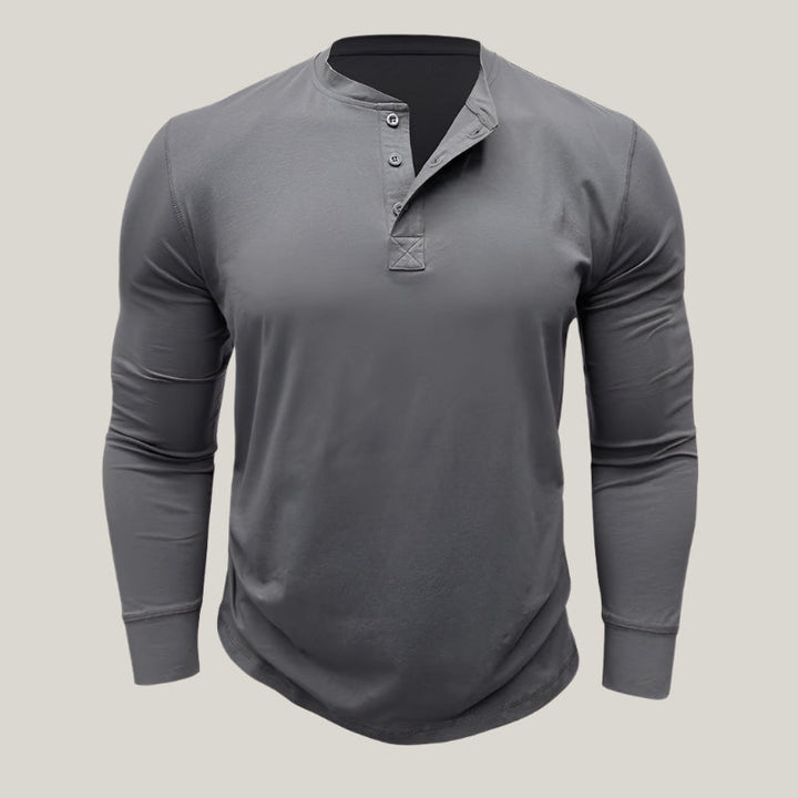 Mens Long Sleeve Henley Shirt Cotton Button Placket - BritishMode