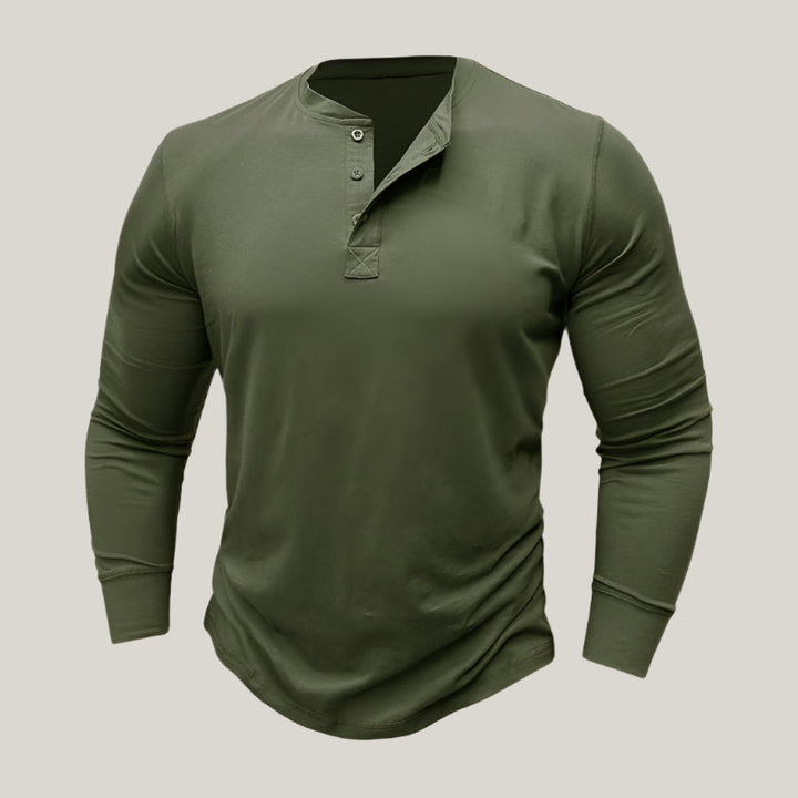 Mens Long Sleeve Henley Shirt Cotton Button Placket