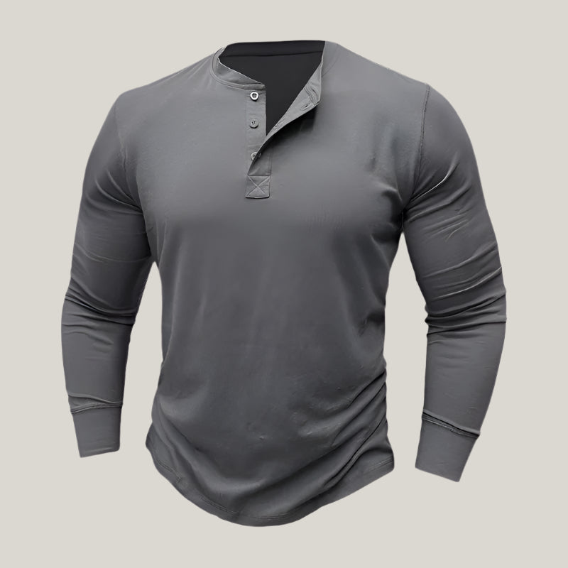 Mens Long Sleeve Henley Shirt Cotton Button Placket