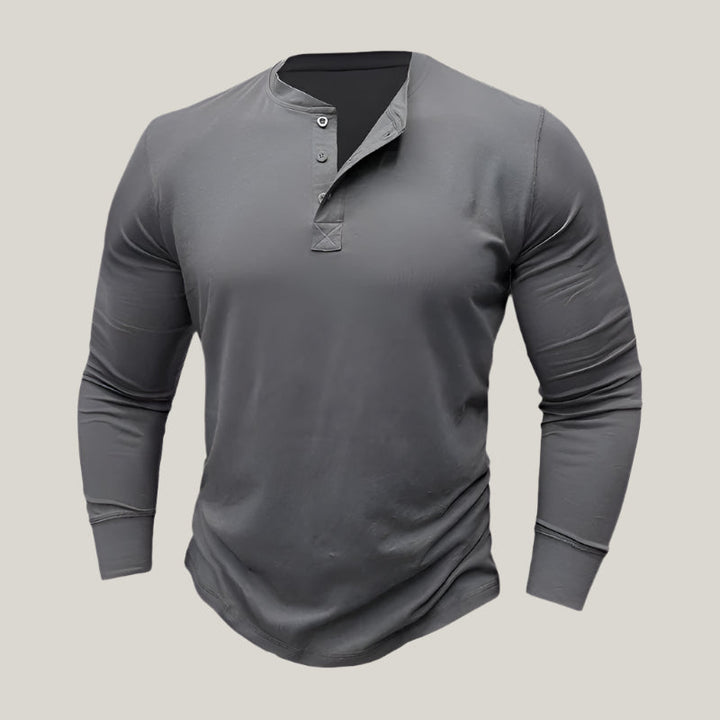 Mens Long Sleeve Henley Shirt Cotton Button Placket