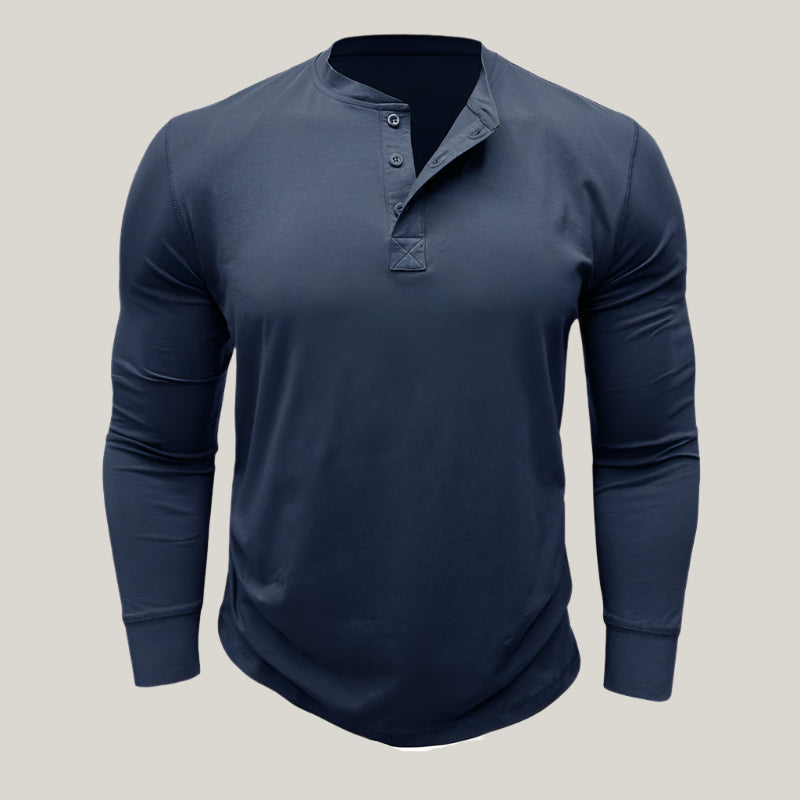 Mens Long Sleeve Henley Shirt Cotton Button Placket