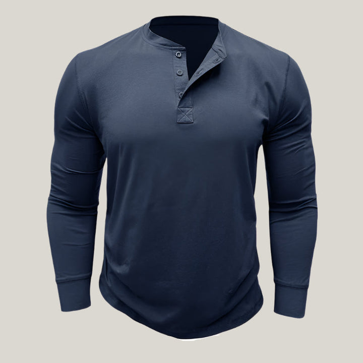 Mens Long Sleeve Henley Shirt Cotton Button Placket