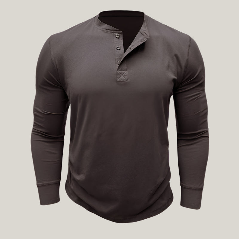 Mens Long Sleeve Henley Shirt Cotton Button Placket