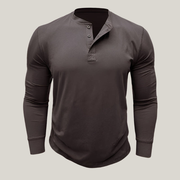 Mens Long Sleeve Henley Shirt Cotton Button Placket
