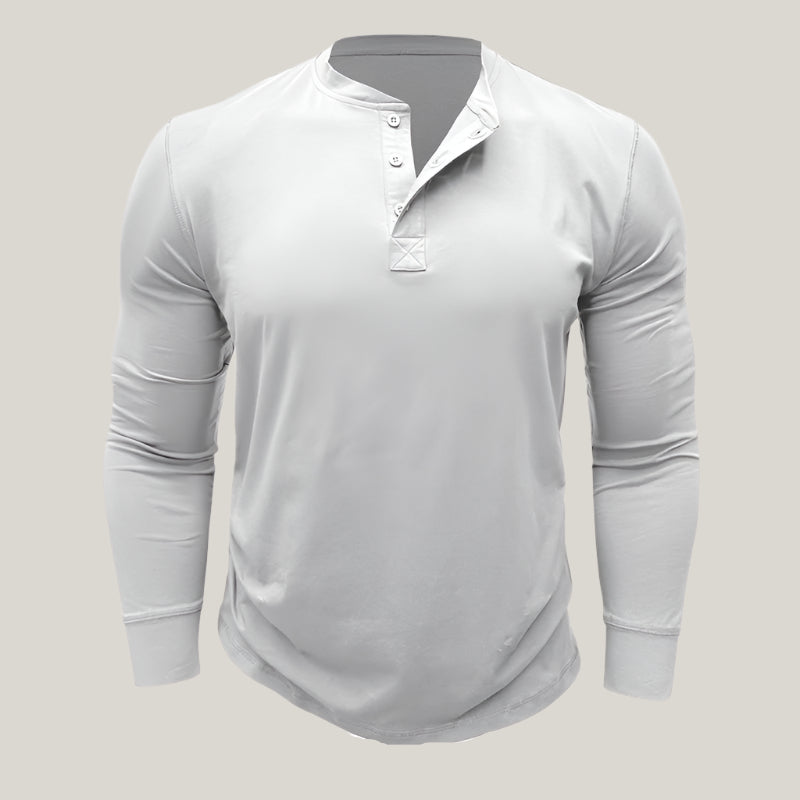 Mens Long Sleeve Henley Shirt Cotton Button Placket
