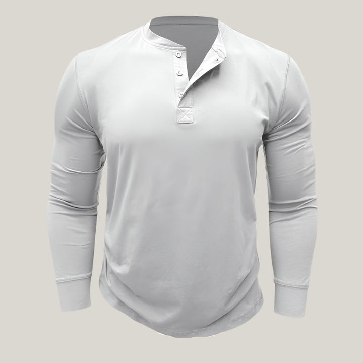 Mens Long Sleeve Henley Shirt Cotton Button Placket