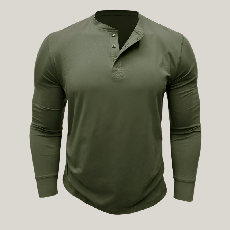 Mens Long Sleeve Henley Shirt Cotton Button Placket