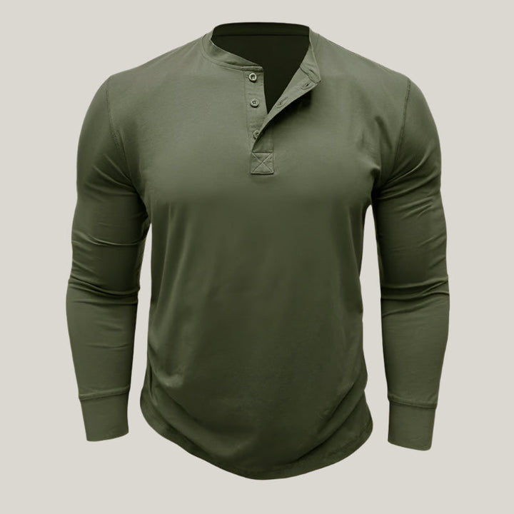 Mens Long Sleeve Henley Shirt Cotton Button Placket