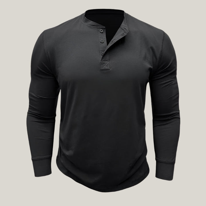 Mens Long Sleeve Henley Shirt Cotton Button Placket
