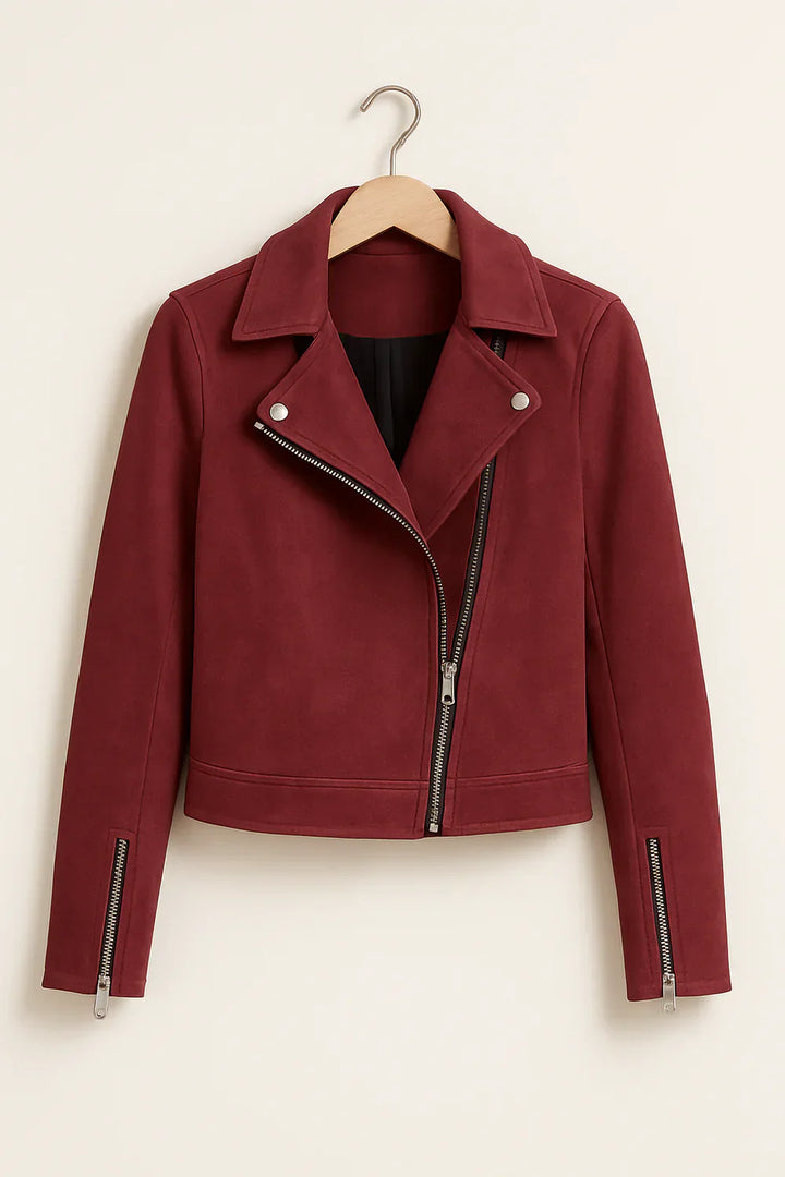 Womens Bomber Jacket with Zipper Moto Style