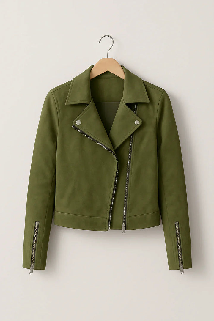 Womens Bomber Jacket with Zipper Moto Style
