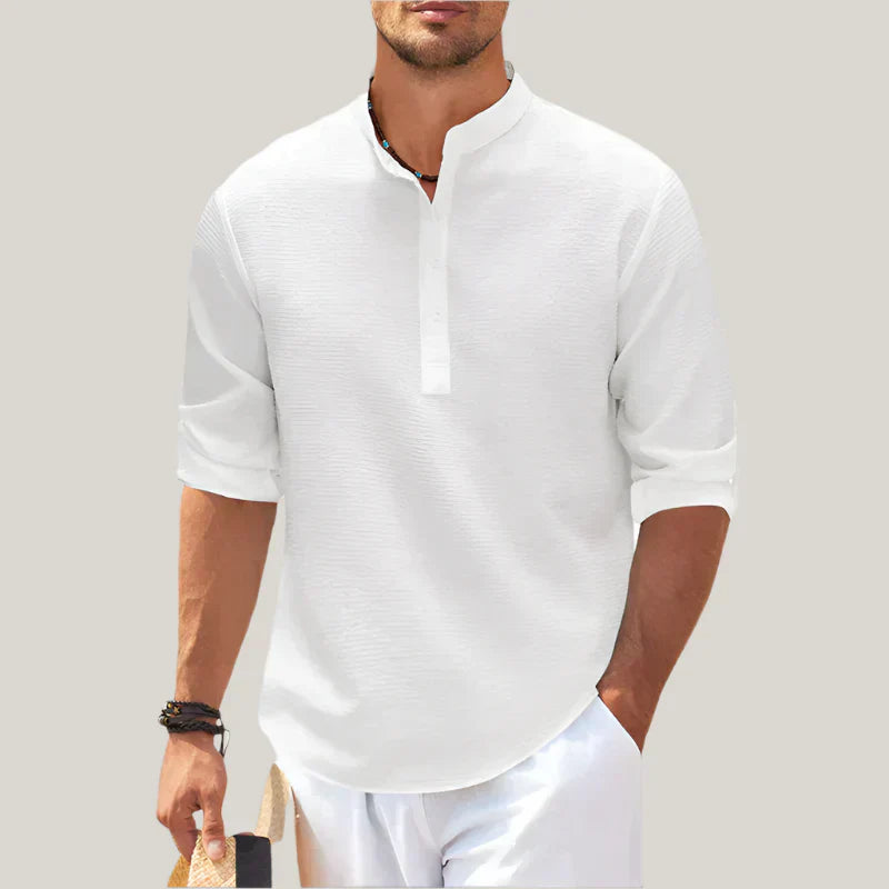 Mens Linen Shirt Lightweight Summer Stand Collar - BritishMode
