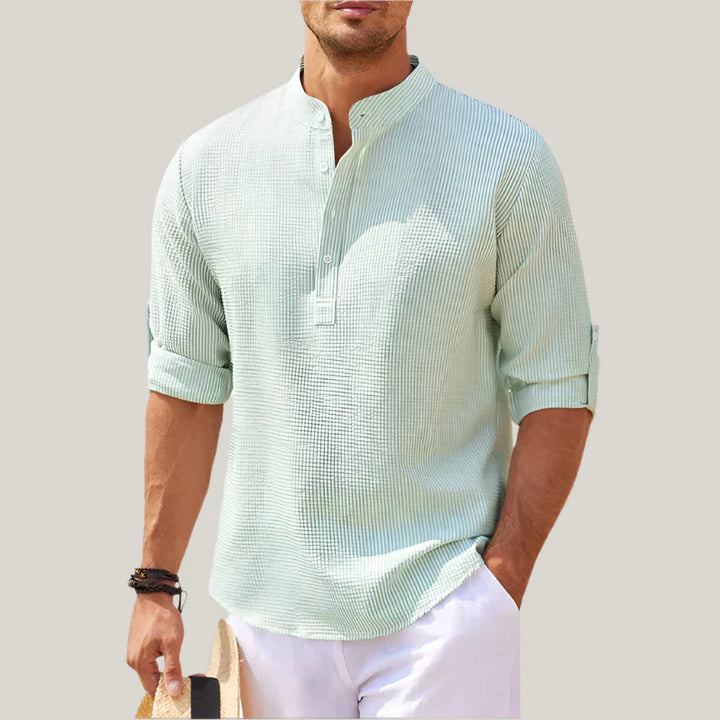 Mens Linen Shirt Lightweight Summer Stand Collar