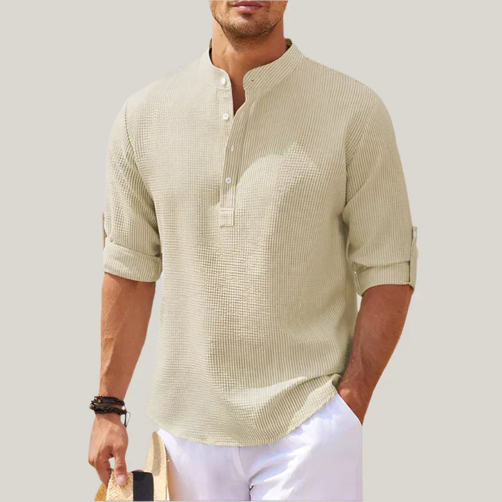 Mens Linen Shirt Lightweight Summer Stand Collar